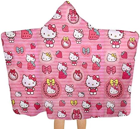 FSTGF Big Beach Towel with Hood & Baby Bath Towel - Hello Kitty Theme Fast Drying Beach Towel for Swim Pool Ultra Absorbent - 51.5 X 31.8 Inch