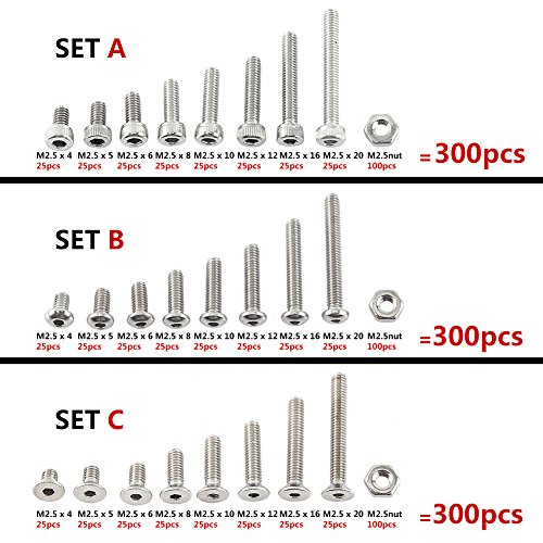 1 Set 300pcs M2.5 A2 Stainless Steel Hex Socket Screws Bolt With Hex Nuts Assortment