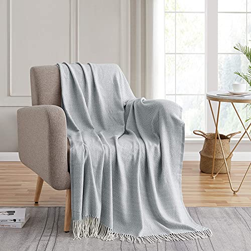 BOURINA Decorative Diamond Lattice Faux Cashmere Fringe Throw Blanket