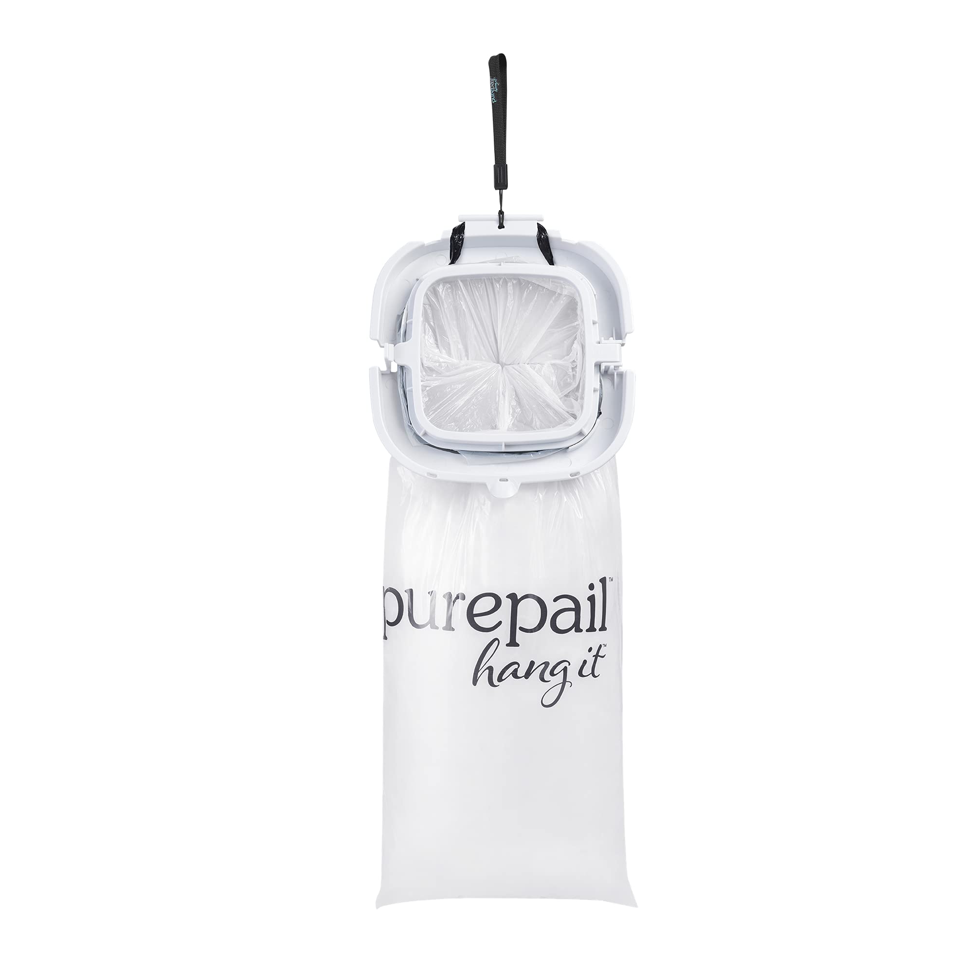 Photo 1 of Hang It Diaper Disposal System – White – Odor Control for On-The-Go – Hang from Anywhere – Perfect for Car & Grandparents – Includes 1 Hang It + 5 Lavender Scented Refill Bags + 1 Travel Case