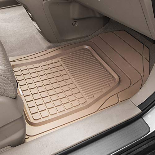 Solid Pro Rubber Car Floor Mats - Performance Plus Heavy Duty Liners for Auto SUV Truck Car Van - 4-Piece Set - Thick, Odorless & All Weather (Beige Tan)