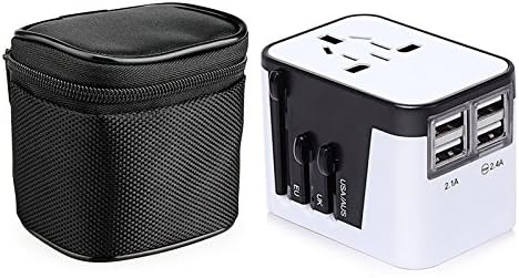 Congerate 4 USB Charging Port International Travel Adaptor Smart Wall Charger For Phone Laptop All-in-one Universal Plug Worldwide Outlets &amp; AC Socket With Surge Protector With Bag (Black)