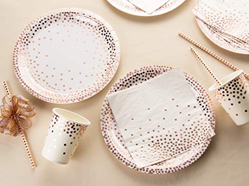 Rose Gold Disposable Plates - 48-Pack Metallic Rose Gold Foil Polka Dot Paper Party Plates, 9-Inch R - //coolthings.us