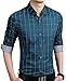 YTD Men's 100% Cotton Long Sleeve Plaid Slim Fit Button Down Dress Shirt US L Acid Blue