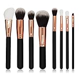 BeautyKate 8pcs Makeup Brushes Set Cosmetic Blusher Eye Shadow Brush Set Kit (Black Rose Gold)
