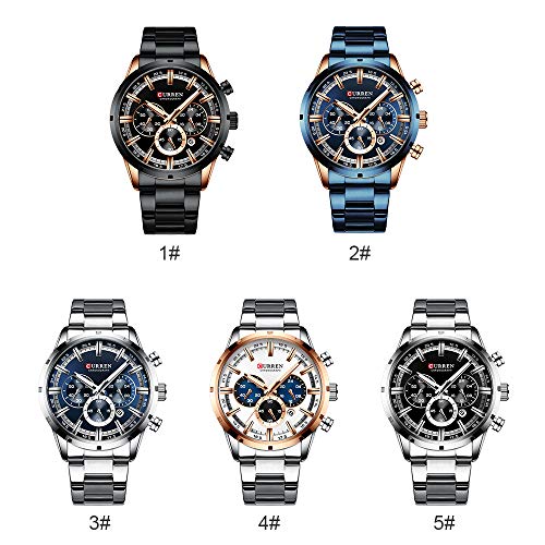 Curren Reloj de cuarzo para hombre, correa de acero inoxidable, reloj multifunción de moda, 3 ATM, pantalla luminosa, cronógrafo, calendario, fecha, relojes - Imagen 7