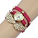 2014 Susenstore Vintage Leather Strap Angel Wings Rivet Bracelet Watches Wristwatch (Hot Pink)