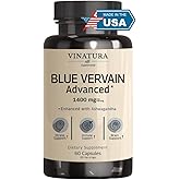 VINATURA Blue Vervain Advanced with Ashwagandha - 1400mg per serv, Blue Vervain Capsules, Blue Vervain Tea Alternative, Brain Health, Stress Relief, Ashwagandha Supplements - 60 Capsules
