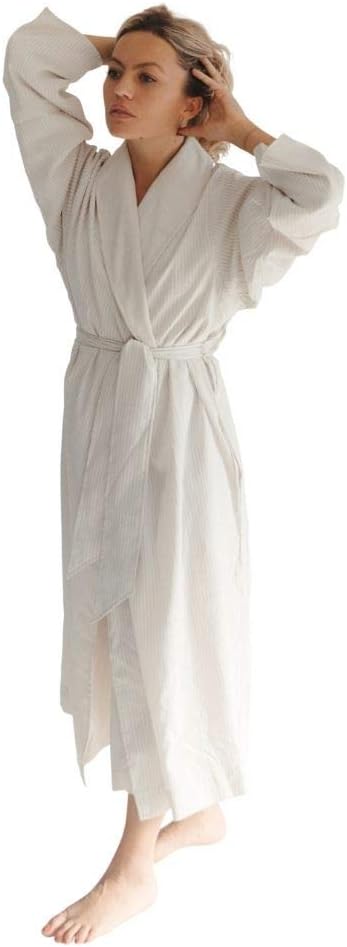 Telegraph Hill - Double Layer Seersucker Robe | Soft Microfiber Spa Bathrobe (Medium, Stone)