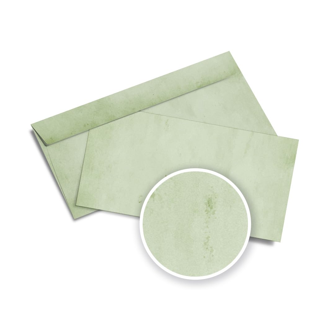 Partycards Pack of 50 Green Envelopes Without Window, 100 g/m², Retro Look, Coloured Envelopes, DIN Long, Printed on Both Sides, Self-Adhesive, Ideal for Invitations and Cards