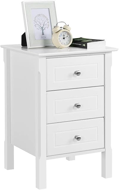 Yaheetech Bedside Table 3-Drawer Wood Nightstand 40x40x60cm White
