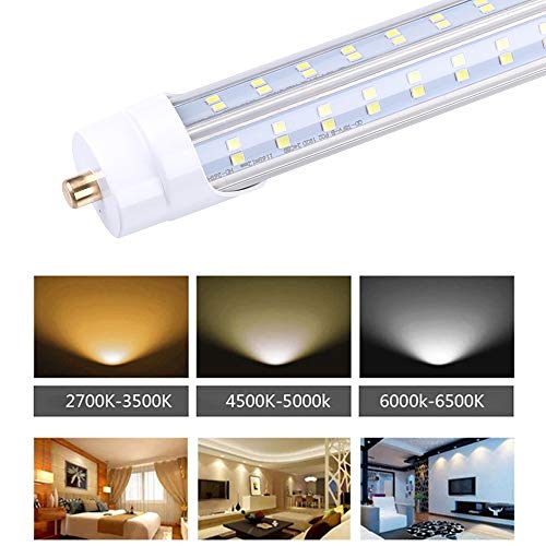 T8 V Shaped 8ft Led Light Tube 96" Single Pin 90W 10800 Lumens, 6000K Led Bulb Clear Cover Super Bright,FA8 Base,4 Rows 270 Degree, Dual-End Powered, Ballast Bypass,25 Pack - Thumbnail 2