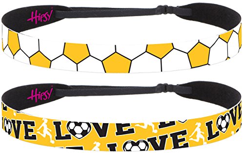 Hipsy Women's Adjustable NO SLIP Yellow Soccer Headbands (Love & Soccer Yellow 2pk)