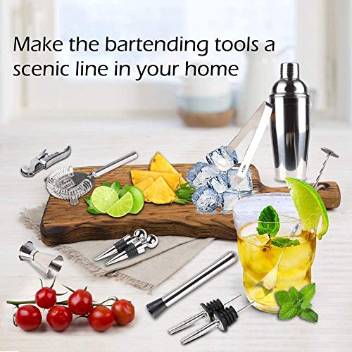 Cocktail-Shaker-Set, 14-teilig, Bar-Set, Edelstahl, Mixer-Set, Barkeeper, Werkzeuge mit Bambus-Ständer, Bartending-Set… – Bild 3