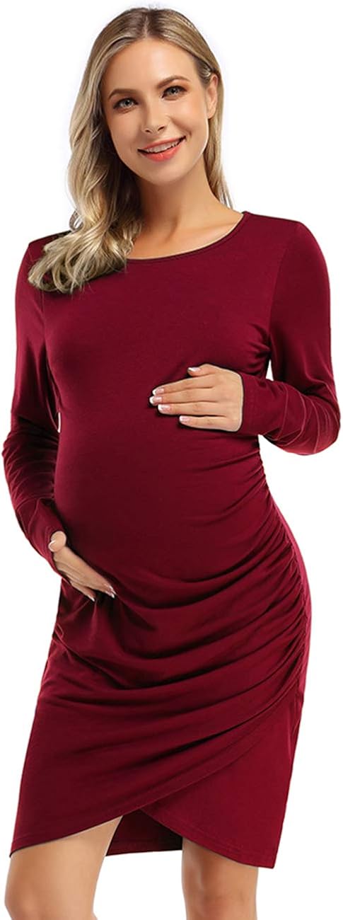 Coolmee Womens Maternity Dresses Casual Ruched Short Sleeve Irregular Bodycon Mini Dress for Women at  Women’s Clothing store