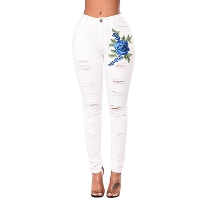 Jeans Push Up Skinny Bordado Denim Pantalones Vaqueros Rotos Para