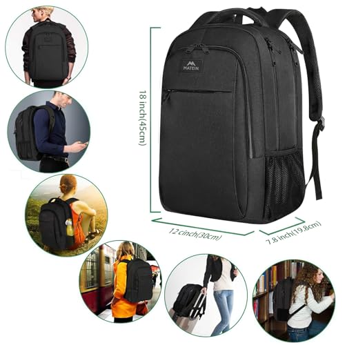 MATEIN 15.6 Inch Laptop Rucksack, Laptop Bag with USB Charging Port, Water-Repellent Computer Daypack for Business, Travel, Work, College, Men Women, Black