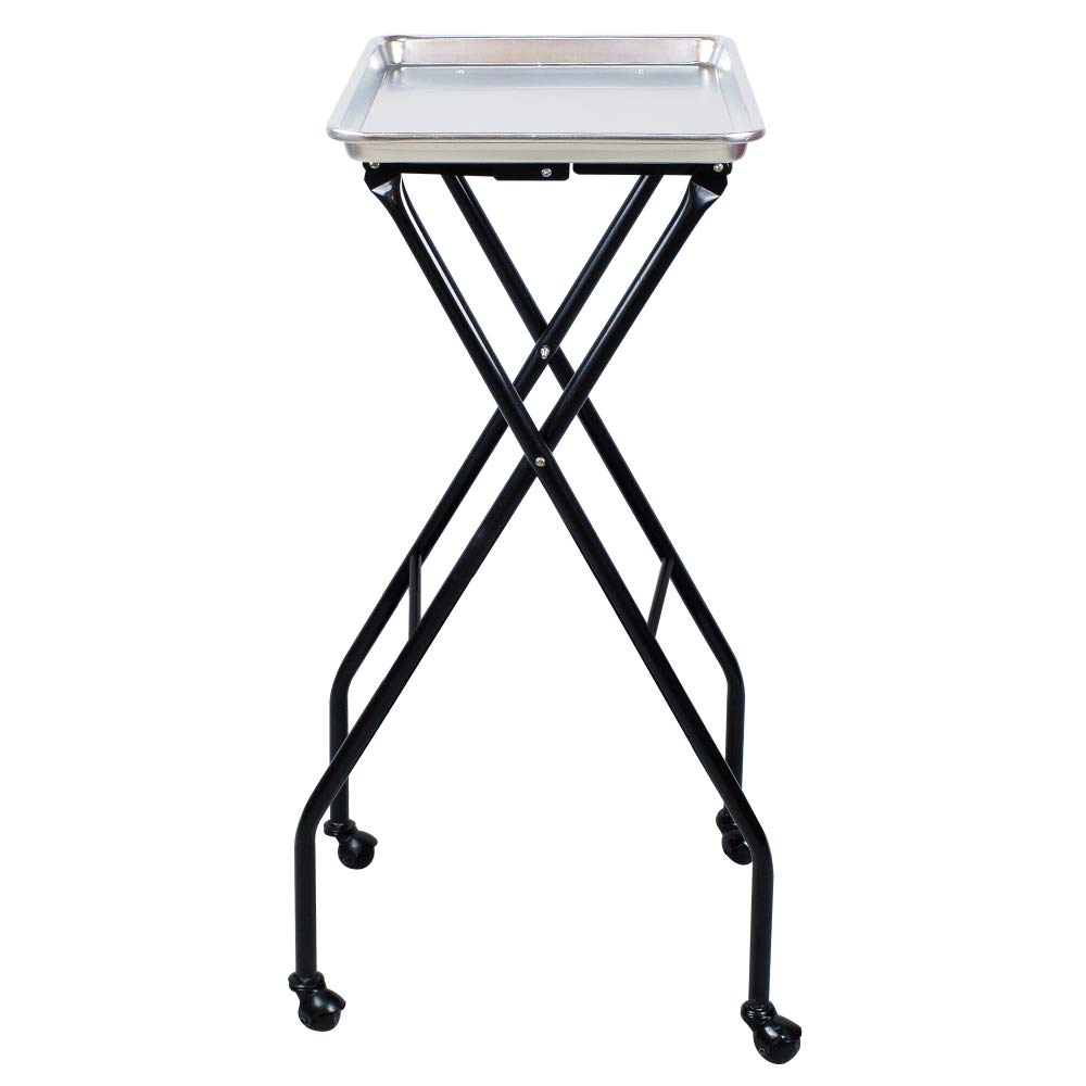 Aluminum Foldaway Folding Service Tray on Wheels-Silver: Kitchen & Dining