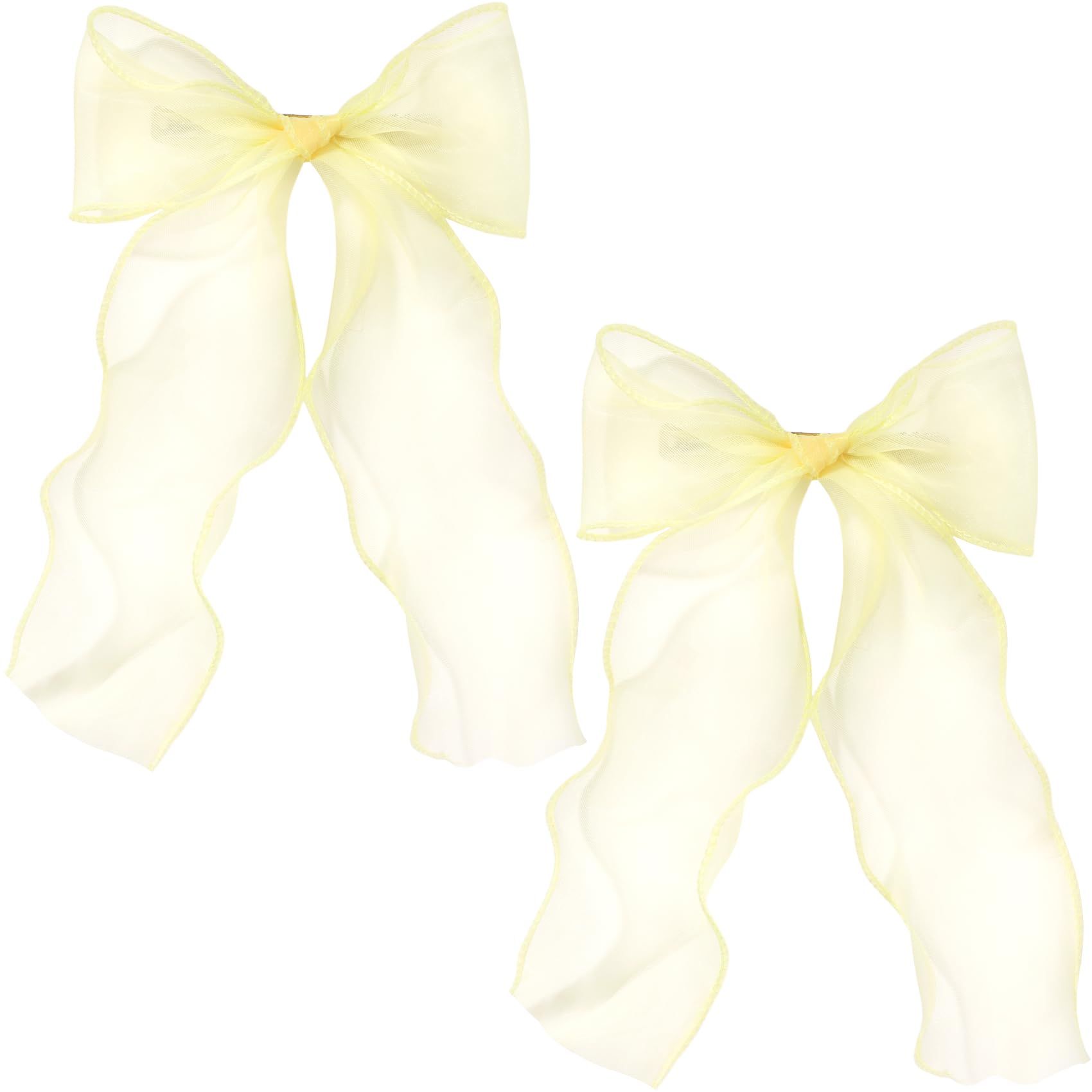 Photo 1 of STSTR 2Pcs Large Hair Bow Clips, Yellow Silk Yarn Ribbon Bow Hair Barrette for Women, Elegant Long Tail Bowknot French Hair Accessories for Wedding, Parties, Festivals - Style 4