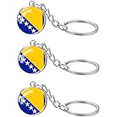 LLBFHH 3 Pcs Bosnia Flag Key Chain,Cool Keychain for Car Keys, Stainless Steel Keyrings & Keychains,Used for Home Decoration, Jewelry Hanging Decorations.