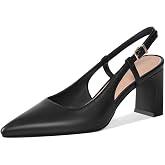 Marc Ford Slingback Heels for Women Closed Toe Block Chunky Heel Work Shoes | Pointed Toe Heels, High Heels, Office Business Party Wedding Dress Shoes, Women's Pumps
