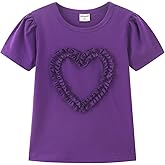 Noomelfish Girls Ruffle Heart T-Shirts Cute Short Sleeve Tee Tops (3-12 Years)