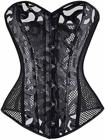 Meelino Women Sexy Punk Hot Gothic Breathable Mesh Floral Print Hollow Out Overbust Corset Bustier Heavy Duty Waist Training Shaper