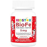 Kidstar Nutrients - BioFe Pure Iron 5mg, 60 Chewable Tablets 30-Day Supply - Helps to Prevent Iron Deficiency Anemia - No Sto