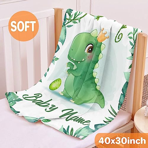 Custom Baby Name Dinosaur Blanket Gift for Girls Boys - Super Soft Flannel Blanket Comfy Cozy Throw Blanket Decor Room Birthday Christmas Sofa Couch-30 x40