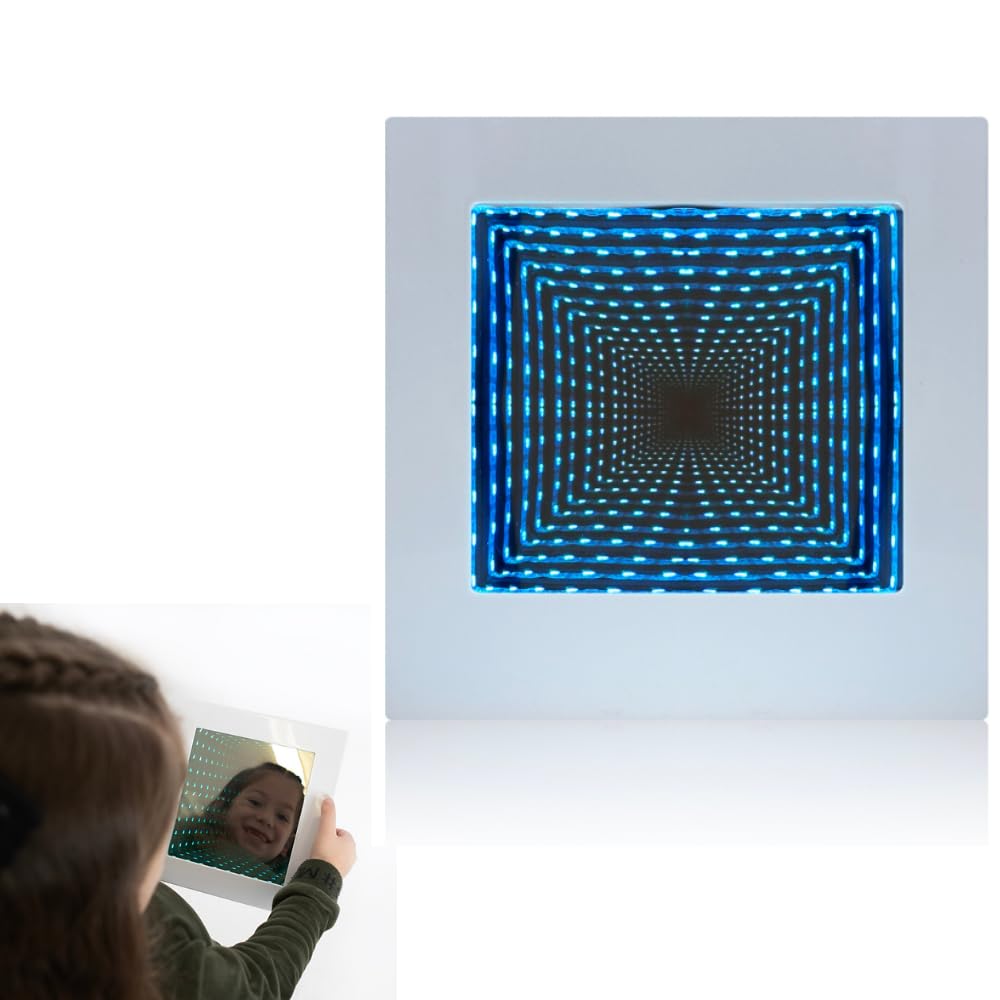 Playlearn 22cm Sensory LED Infinity Mirror Tunnel Light - 3D Infinity Mirror Square Led Night Light Visual Illusion for Relaxing Atmosphere, Color Changing