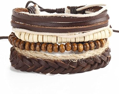 HIRIRI New Bohemian Men Women Braided Rope Leather Wooden Beads Cuff Bangle Bracelet Wristband Fashion