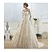 Sunweddingdress Women's Jewel Lace Applique Long Sleeve Chapel Wedding Dress