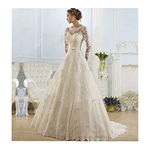 Sunweddingdress-Womens-Jewel-Lace-Applique-Long-Sleeve-Chapel-Wedding-Dress