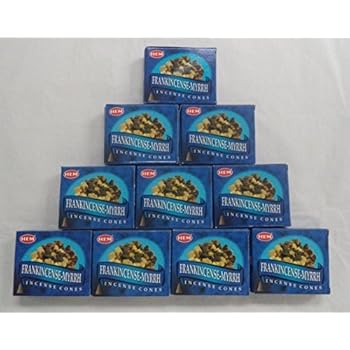 HEM Incense Cones: Frankincense and Myrrh - 10 Packs of 10 = 100 Cones