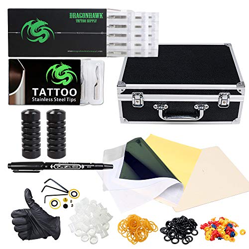 Dragonhawk Complete Tattoo Kit with Case, Beginner Traditional Coils Tattoo Machines, Power