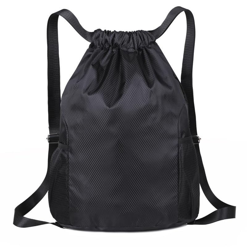 Drawstring Gym Bag, Large Sports Backpack String Swim Drawstring PE Bags for Women Men, Travel Beach School Bag with Waterproof for Beach, Holidays, Shopping, Yoga - Black