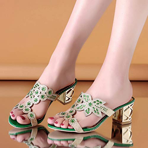 Tantisy ♣↭♣ Highwater Heeled Sandals Bohemia Crystal Roma Slipper Fashion Outdoor Slippers Flip Flops Oxfords for Womens Green - Thumbnail 3