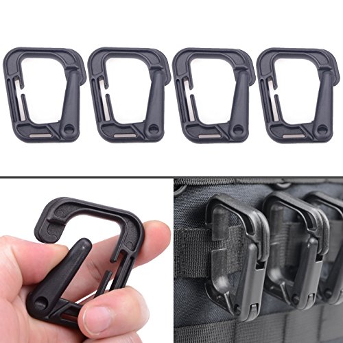 XTACER Tactical Multipurpose D-Ring Locking Hanging Hook Tactical Link Snap Keychain for Molle Webbing - Black (Pack of 4)