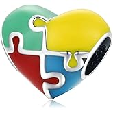 Puzzle Charm 925 Sterling Silver Autism Awareness Love Heart Family Birthstone Letter Clourful DIY Anniversary Charm for Pandora Charm Bracelet