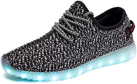 Unisex LED Luminous Knit Sneakers Fashion USB Charging Light Breathable Shoes (Black 37)