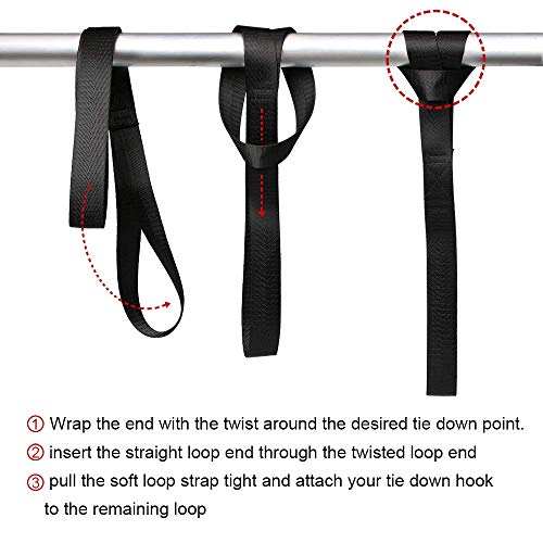 Heavy Duty 1,200lb. Workload Soft Loop Tie Down Straps for Towing or Trailering ATV, UTV, Motorcycle, Lawn Garden Equipment (Set of 8) (18", Black) - Thumbnail 4