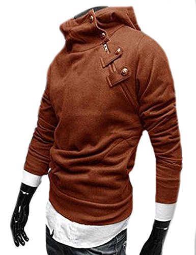 Zago Korean Fashion Men's Long Sleeve Casual New Buckle Hoodies XL Coffee