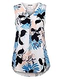 Gaharu Women's Sleeveless V Neck Floral Printed Chiffon Blouse Tank Tops