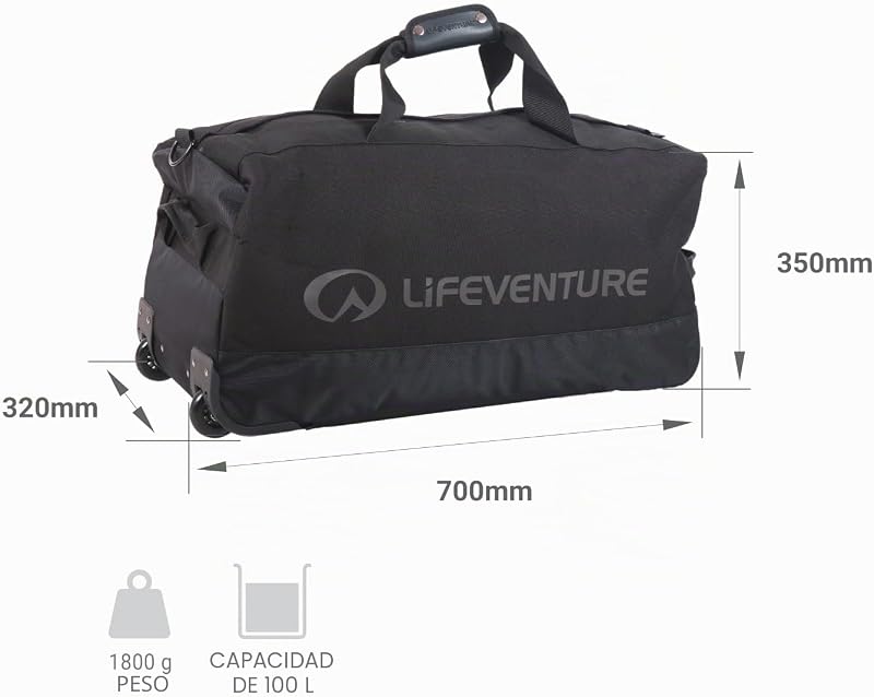 Bolsa de viaje Expedition Duffle de Lifeventure con ruedas resistentes | 100 litros de capacidad con asa telescópica y base rígida — foto 2 de 8