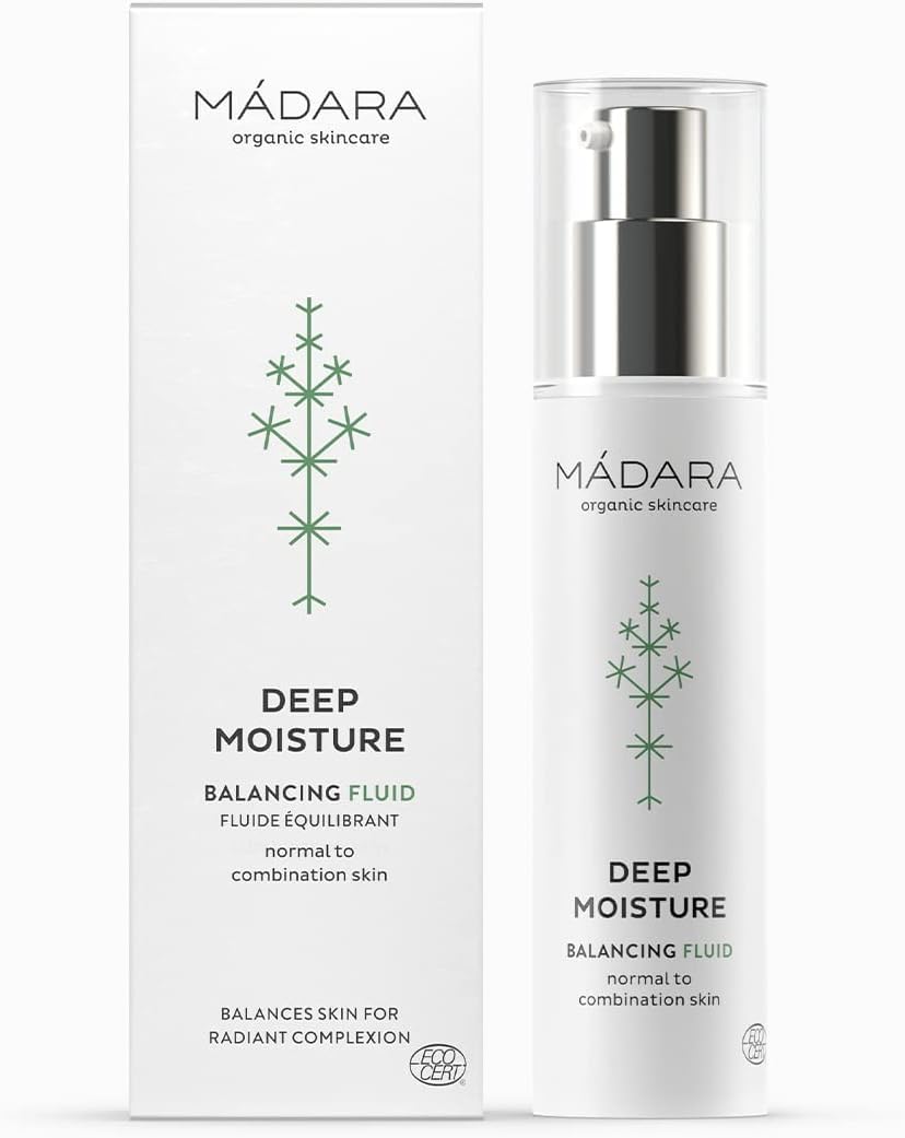 MÁDARA Deep Moisture Fluid - Organic Balancing Skincare for Normal & Combination Skin, 24-Hour Hydration & Radiant Complexion, Lightweight Formula, 50ml