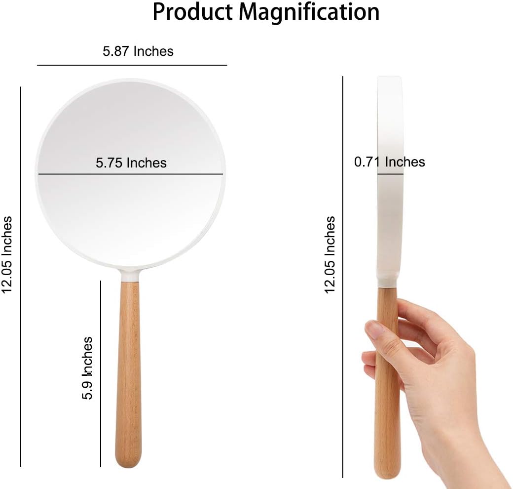 YEAKE Makeup Hand Mirror with Handle, 1X 3X Magnifying Double-Side Hand Held Mirrors,Detachable Wood Small Mirror with Round for Travel(White): Home & Kitchen