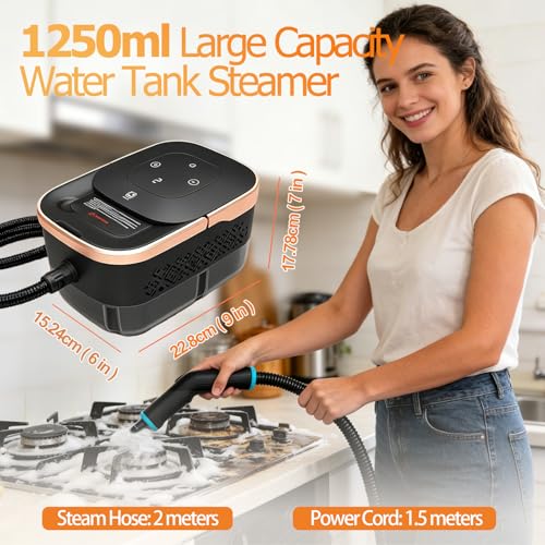 2500W Handheld Steam Cleaner, 6-Speed Portable Steamer with Large Tank & 10 Accessories, 10s Heat-Up steamer cleaning for Kitchen, Bathroom, Car Detailing, Tile & Grout Cleaning