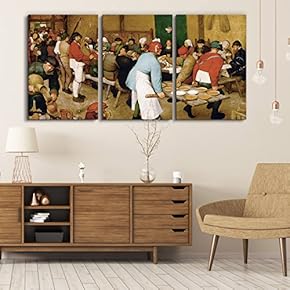 3 Panel World Famous Painting Reproduction on Canvas Wall Art - Peasant Wedding by Pieter Bruegel The Elder - Modern Home Art Ready to Hang - 16"x24" x 3 Panels