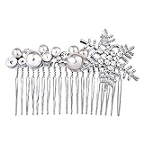 EVER FAITH Crystal Simulated Pearl Winter Snowflake Hair Side Comb Clear Silver-Tone