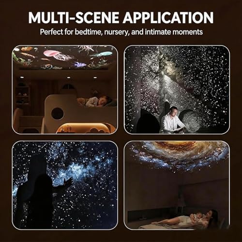 2-in-1 Starry Night Light Projector, Starry Night Light Projector with Multiple Projection Films, USB Powered and Portable Galaxy Projector for Bedroom, Warm and Soft Light (White)